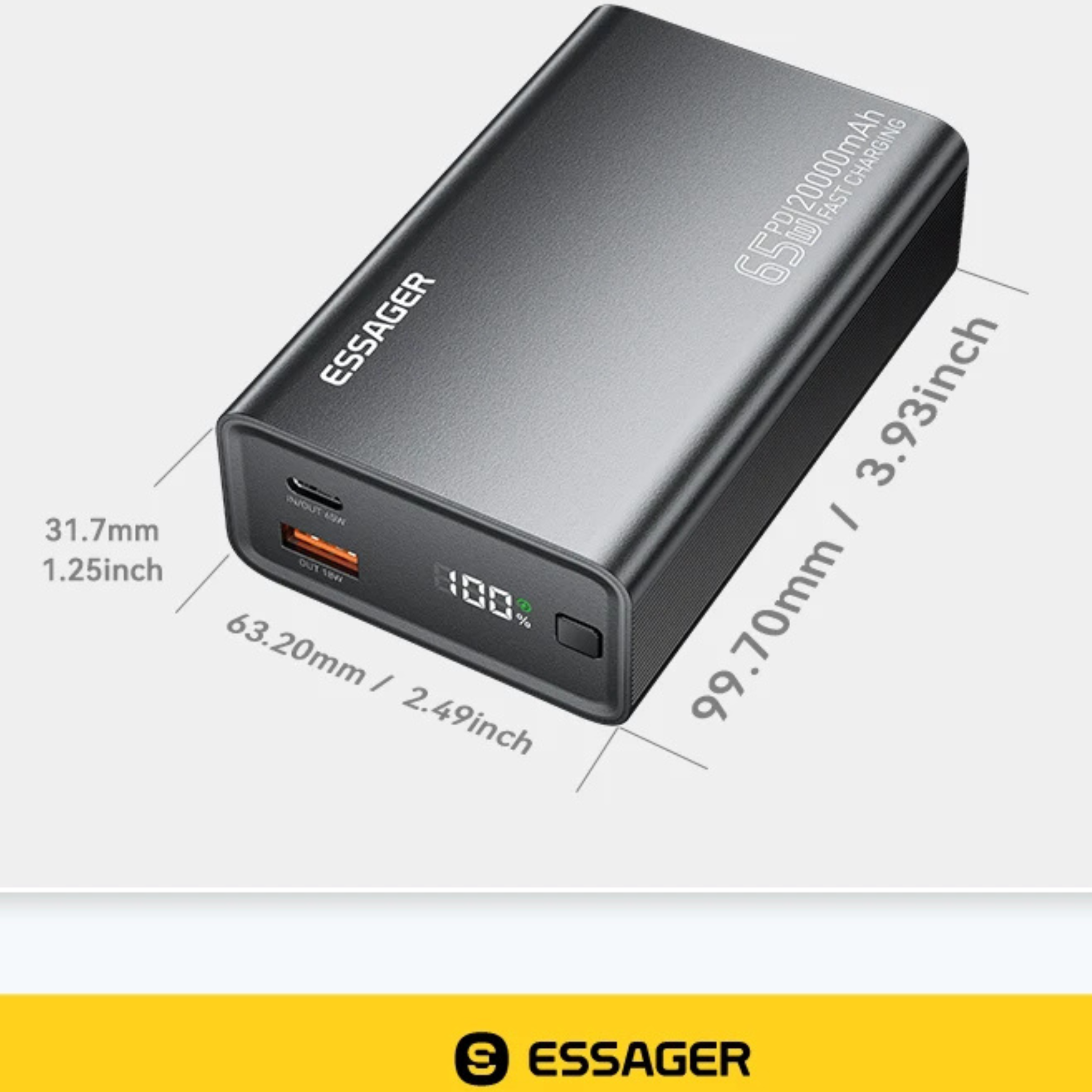Essager Power Bank 20000mAh Portable PD 65W Fast Charging  Mobile Phone External Battery Powerbank For iPhone17 16 15 Laptop Mac